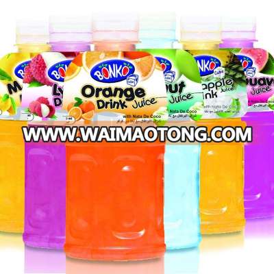 Fruit Juice with Nata De Coco 320ml Plastic bottle BONKO cube brand